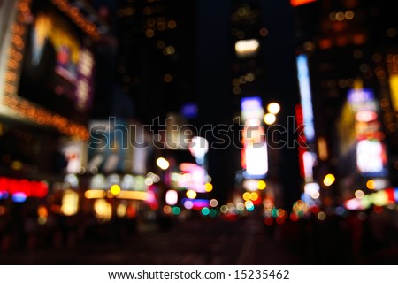 Abstract view of Times Square lights at night - New York City, USA (de-focused to avoid copyright infringements)