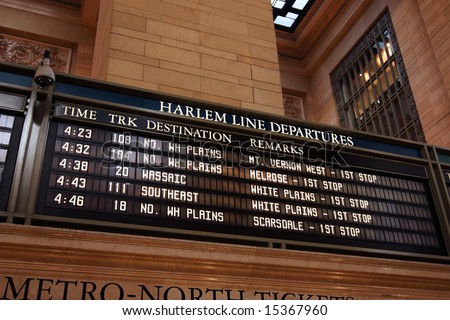 Harlem line departure timetable at Grand Central Terminal - New York City, USA
