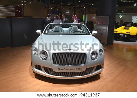 DOHA-QATAR - JANUARY 25: Bentley New Continental GTC on display at Qatar Motor Show Second Exhibition on January 25, 2012 in Doha, Qatar. The event is from January 25-28, 2012.