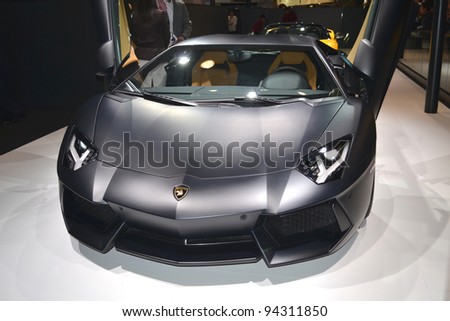 DOHA-QATAR - JANUARY 25 : Lamborghini model on display at Qatar Motor Show Second Exhibition on January 25, 2012 in Doha, Qatar. The event is from January 25-28, 2012.
