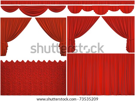 Elements of theatrical curtains isolated on a white background with clipping path.