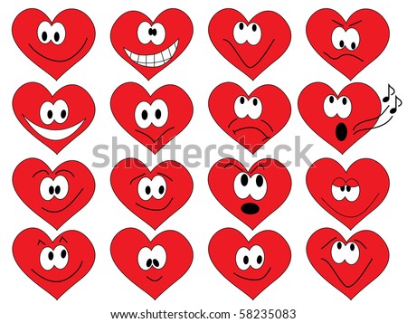 set of smiles of heart shape with many emotions
