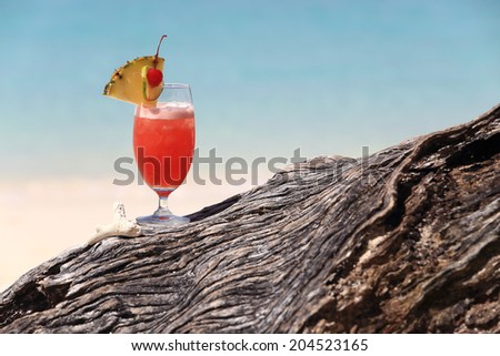 fruit cocktail on a tropical island beach