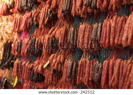 sausage, dried meat, beef, pork, salted, cured, jerky