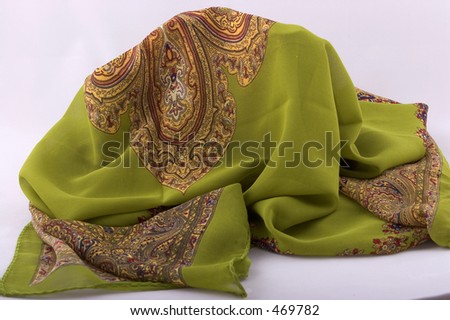 green printed silk scarf