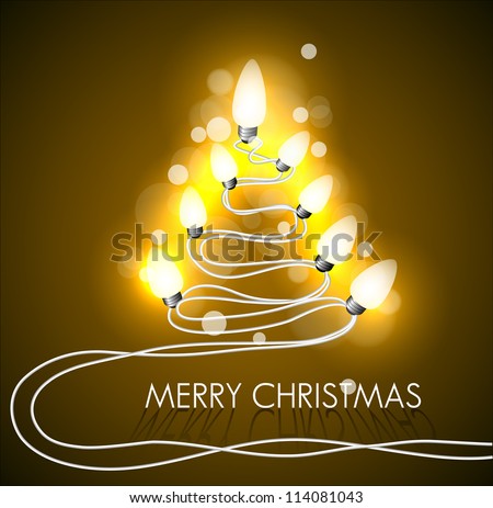 Vector golden background with christmas tree and lights