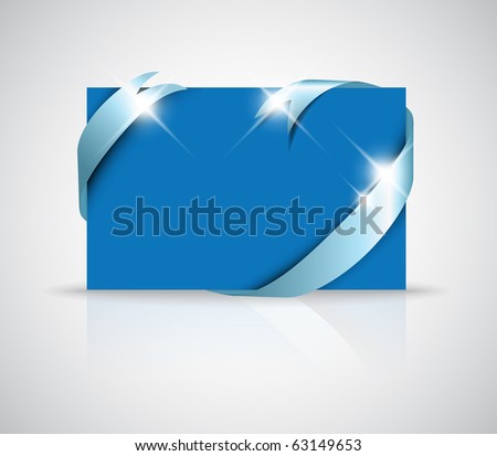 stock vector Christmas or wedding card silver ribbon around blank blue 