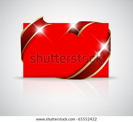 stock vector Christmas or wedding card Golden ribbon around blank red 