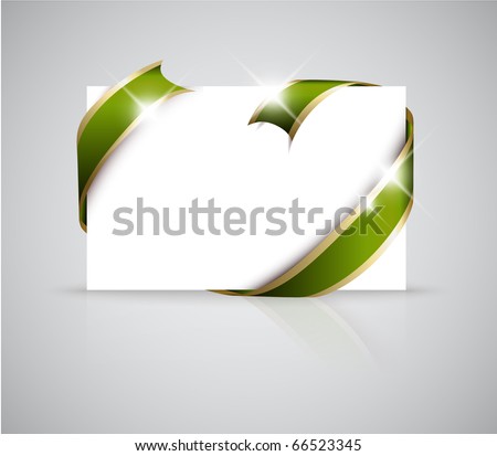 stock vector Christmas or wedding card Golden ribbon around blank white 