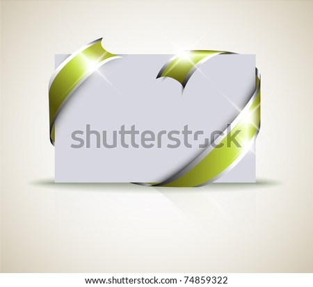 stock vector Wedding card green ribbon around blank white paper 