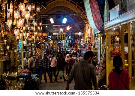 Istanbul,Turkey - April 13: Tourists Visiting Grand Bazaar On April 13, 2013 In Istanbul, Turkey. Istanbul Grand Bazaar Is One Of The World\'S Most Exciting Shopping Experiences.