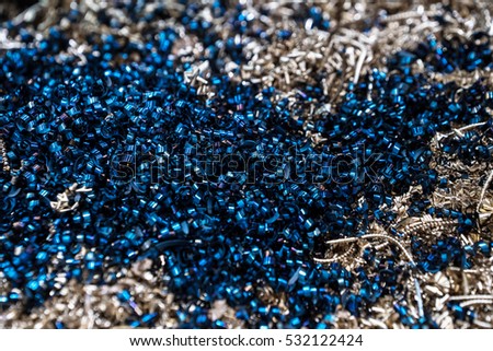Metal shavings of blue and white colors