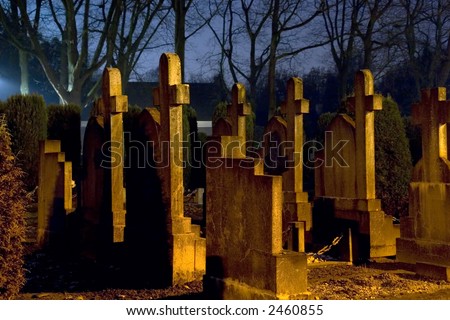 cemetery at night. photo : graveyard at night