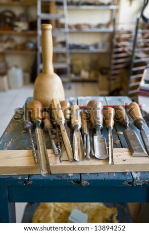 Sculpture Tools For Wood In A Workshop Stock Photo 13894252 