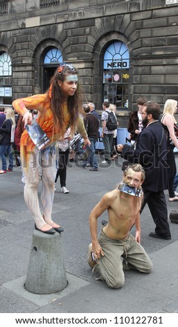 EDINBURGH- AUGUST 11: Member of Squeaky Door Production Company publicize their show Tempest during Edinburgh Fringe Festival on August 11, 2012 in Edinburgh