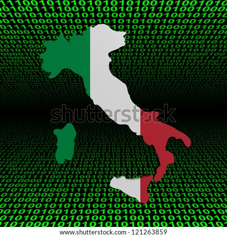 Italy map flag over binary background illustration