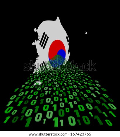 South Korea map flag with green binary code foreground illustration