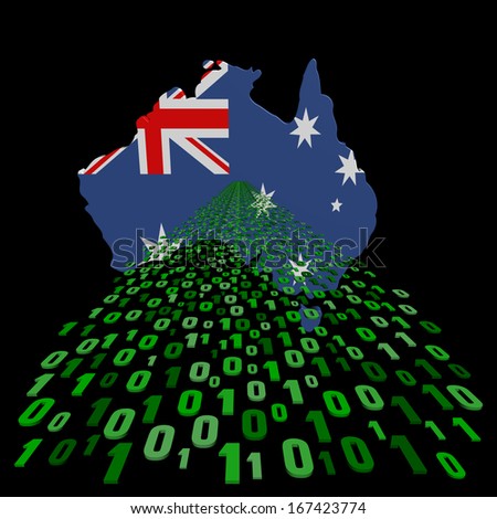 Australia map flag with green binary code foreground illustration