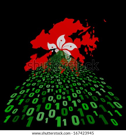 Hong Kong map flag with green binary code foreground illustration