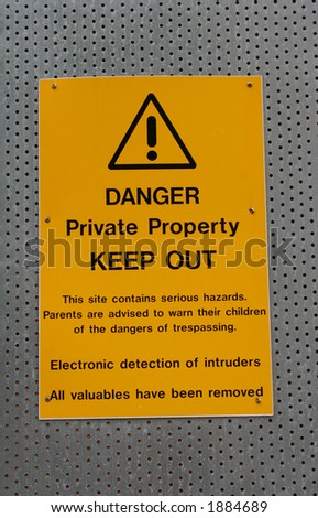 Danger private property keep out sign