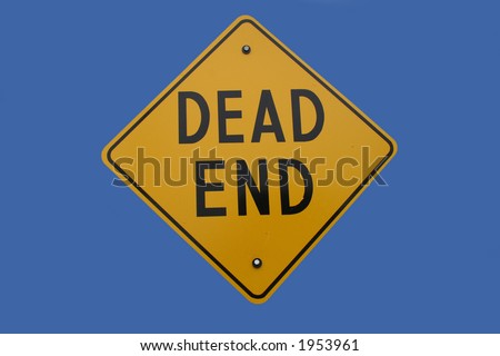 Dead end sign black text on yellow diamond