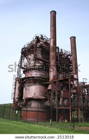 rusting industrial structure former gasworks