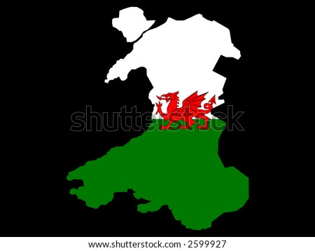 map of wales in welsh. stock vector : map of Wales and Welsh flag illustration