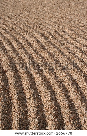 Raked gravel background with parallel ridges