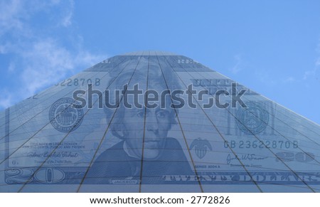 skyscraper and american twenty dollar bill