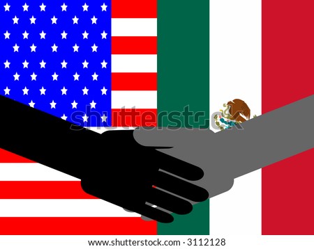 business handshake with American and Mexican flag illustration
