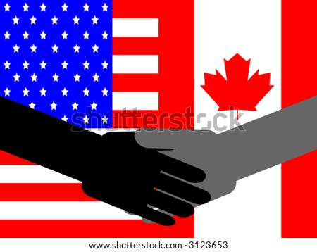 business handshake with American and Canadian flag illustration