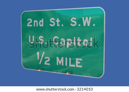 Washington DC freeway sign us capitol exit isolated on blue