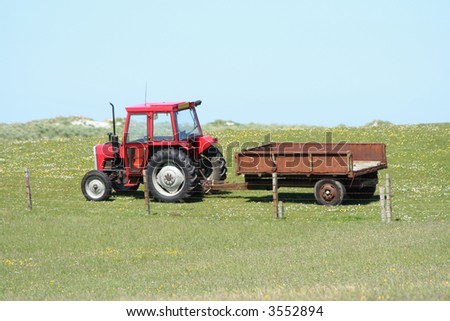tractor and trailer on farm land
