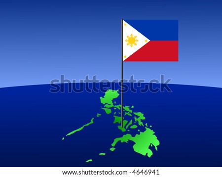 stock vector map of Philippines and filipino flag on pole illustration