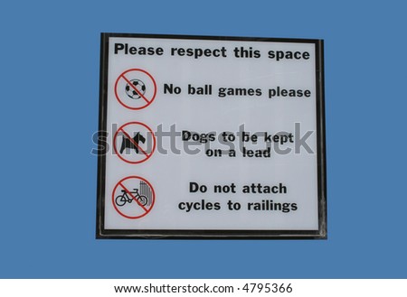 Park rules sign no ball games dogs on lead