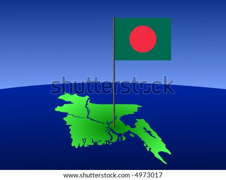 Map Of Bangladesh. stock vector : map of Bangladesh and their flag on pole illustration