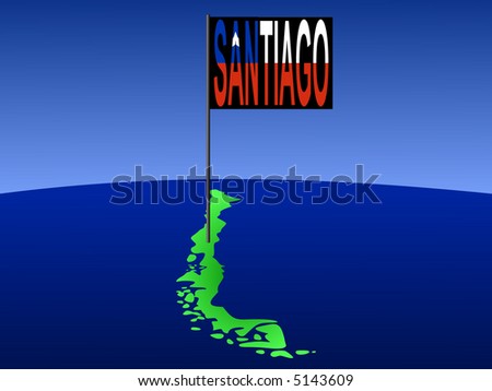 Map Of Chile Santiago. stock vector : map of Chile with position of Santiago marked by flag pole