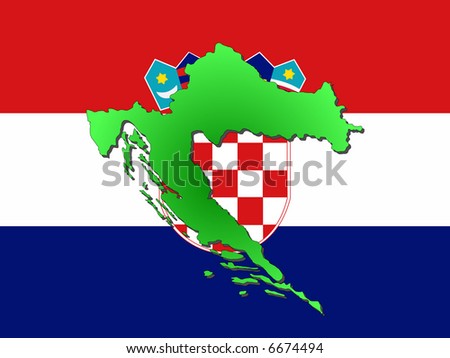 map of croatia in english. stock photo : map of croatia and croatian flag illustration JPG