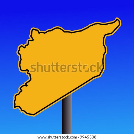 Syria Map Detailed. Syria map warning sign on