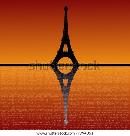 Picture Eiffel Tower Sunset on Eiffel Tower Reflected In Water At Sunset Stock Vector 9994051