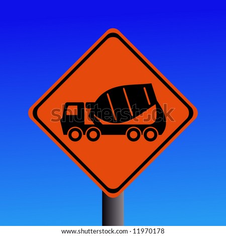 Warning cement mixer sign on blue illustration