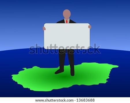 stock vector : business man standing on map of Hungary with blank sign
