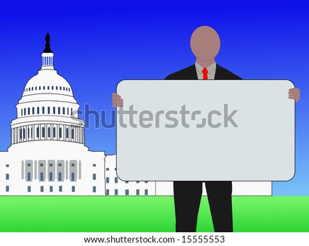 man with blank sign outside Capitol Building Washington DC JPG
