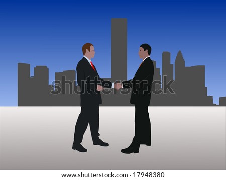 business men meeting with handshake and Houston skyline