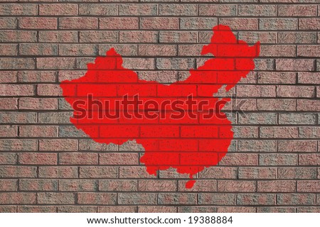 red China map painted on brick wall