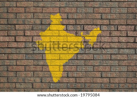 yellow India map painted on brick wall