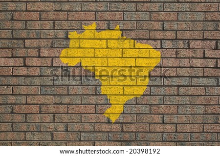 yellow Brazil map painted on brick wall illustration