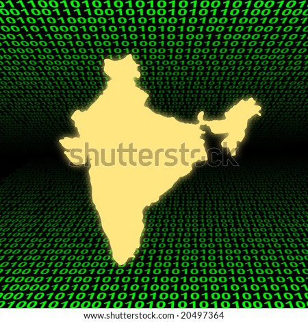 glowing India map over green binary code