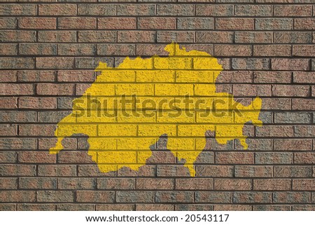 yellow Swiss map painted on brick wall illustration