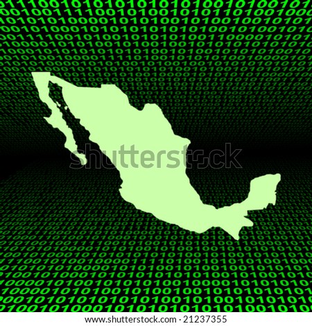 glowing Mexico map over green binary code